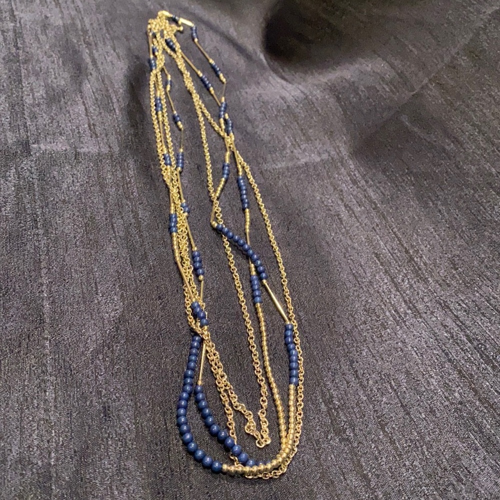 Silver and blue beaded necklace